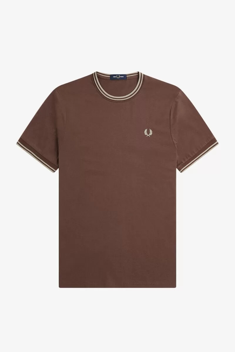 fred perry twin tipped mens t-shirt dark red warm grey