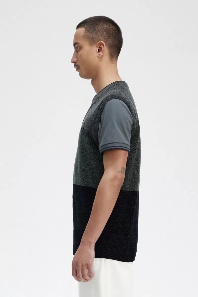 fred perry colour block chenille mens tanks field green