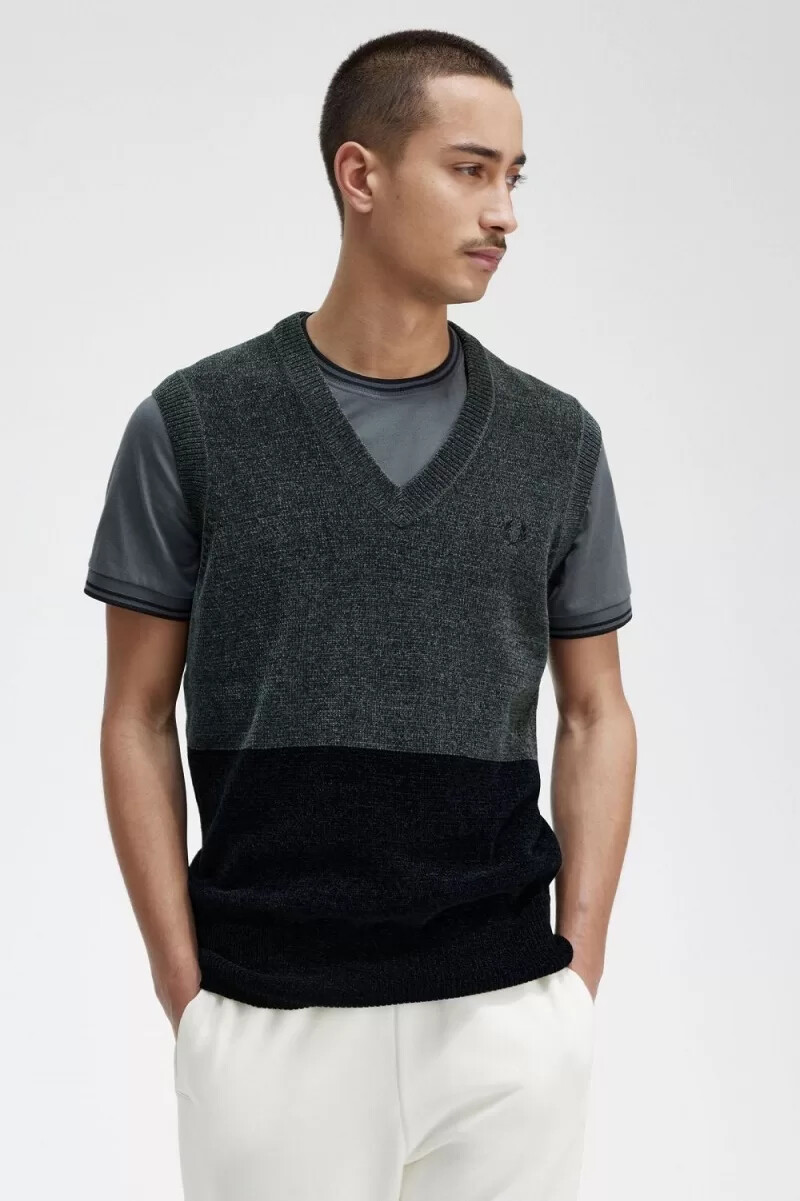 fred perry colour block chenille mens tanks field green