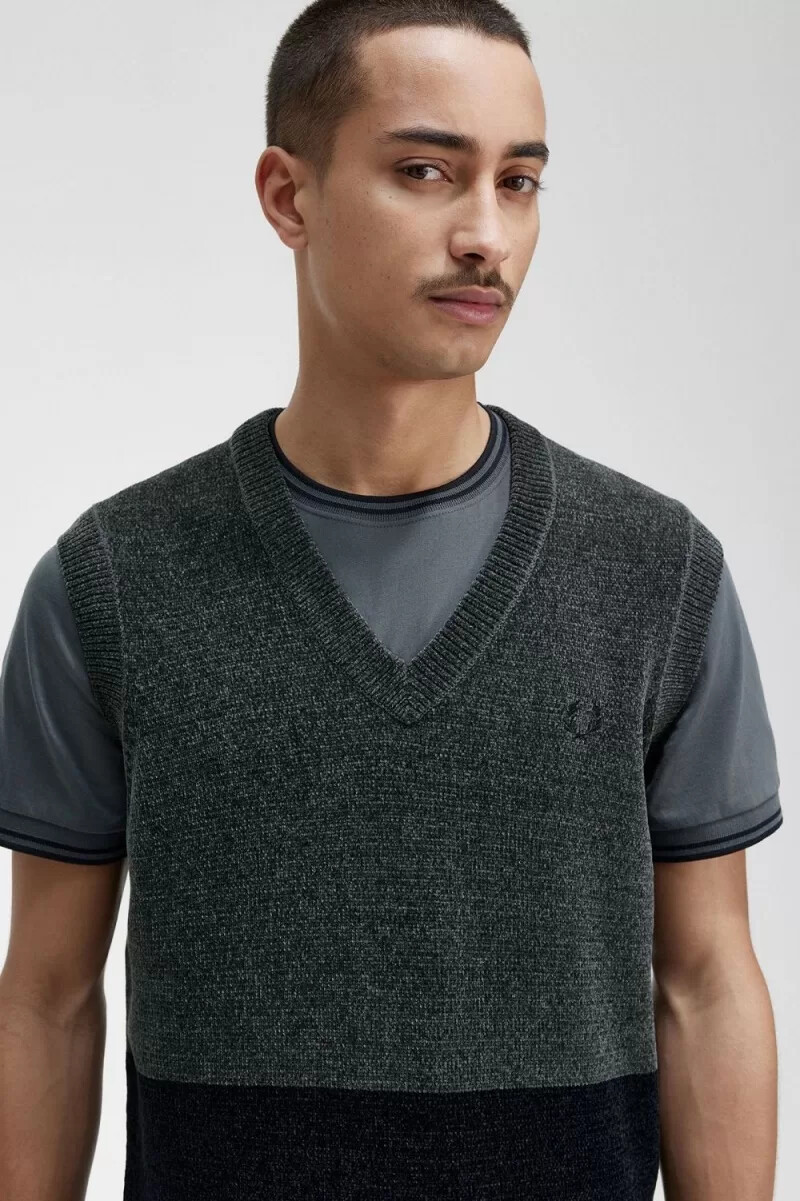 fred perry colour block chenille mens tanks field green
