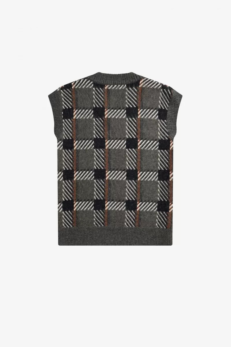 fred perry glitch tartan knitted mens tanks field green