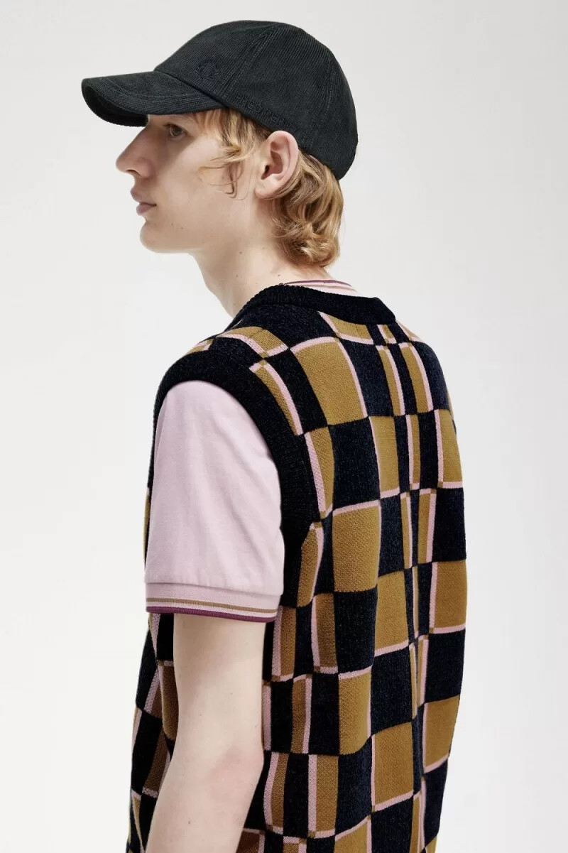 fred perry glitch chequerboard mens tanks brown navy