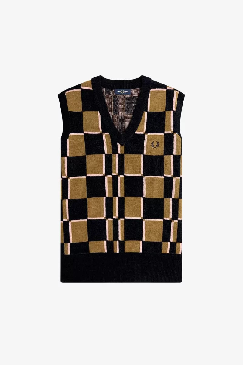 fred perry glitch chequerboard mens tanks brown navy