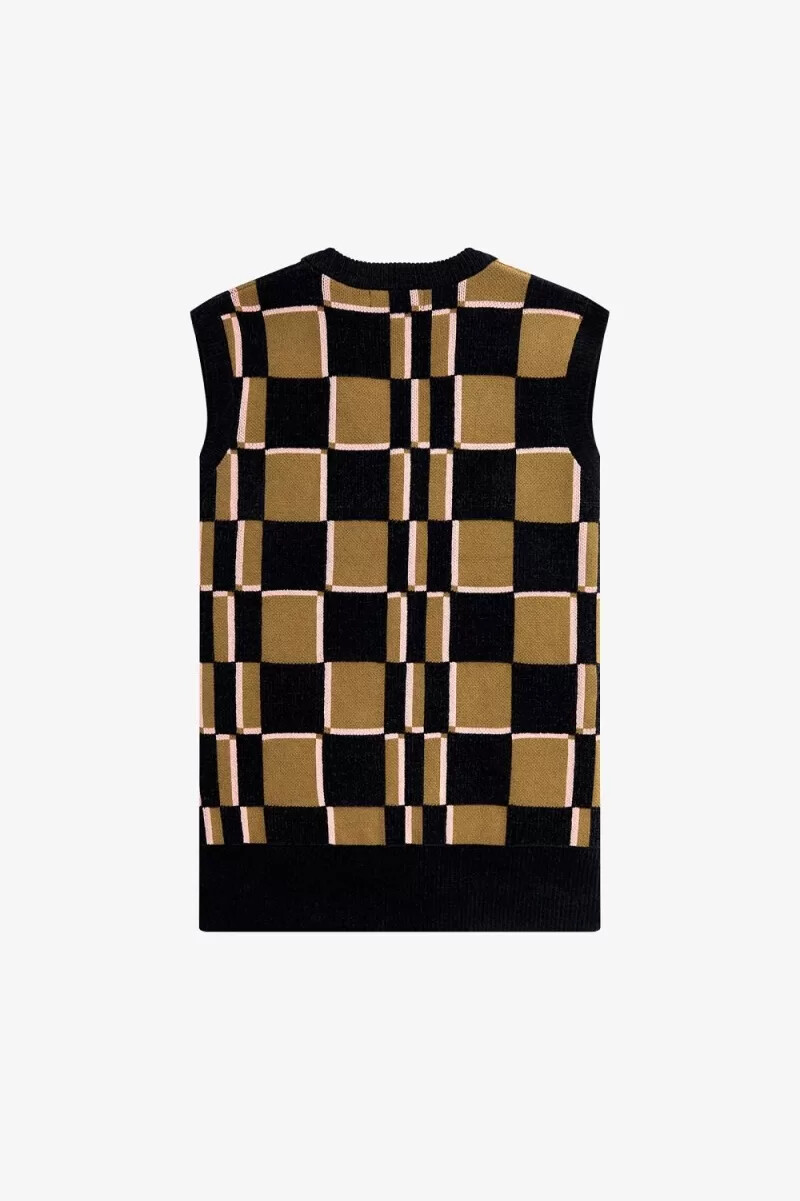 fred perry glitch chequerboard mens tanks brown navy