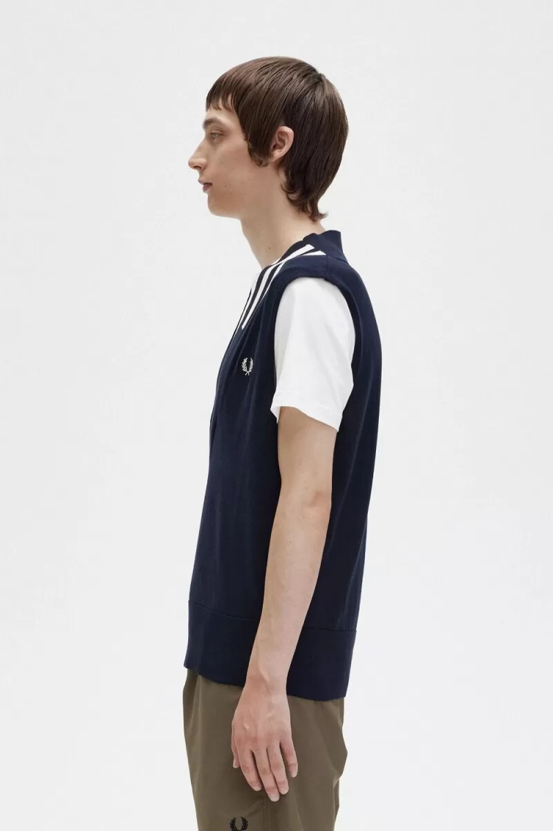 fred perry tipped v-neck knitted mens tanks navy