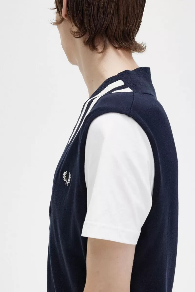 fred perry tipped v-neck knitted mens tanks navy