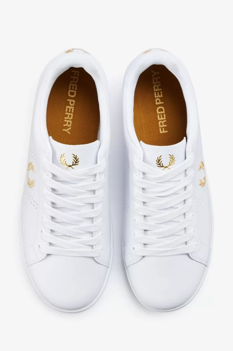 fred perry b721 mens tennis shoes white metallic gold