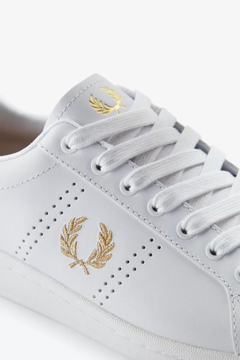 fred perry b721 mens tennis shoes white metallic gold