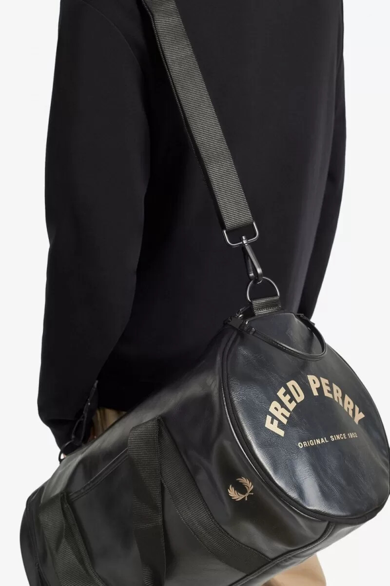 fred perry tonal pu barrel womens bags black