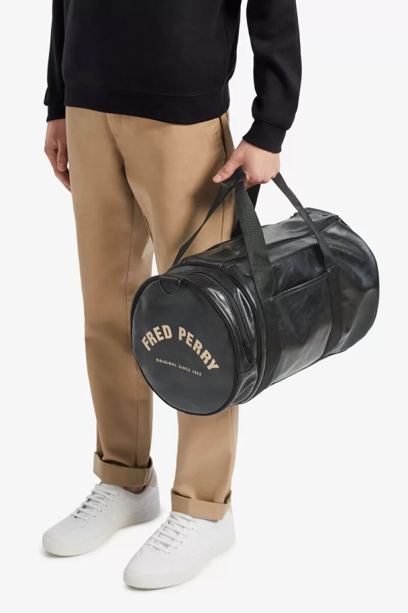 fred perry tonal pu barrel womens bags black