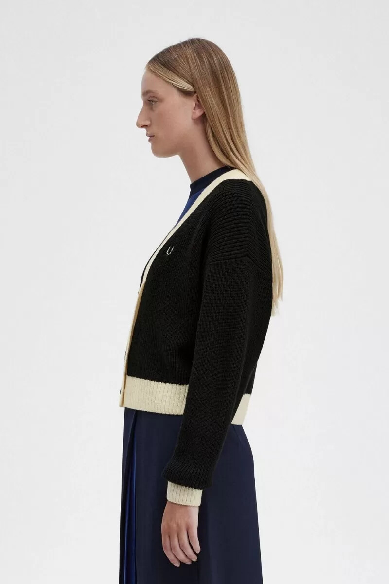fred perry button-through womens cardigan black