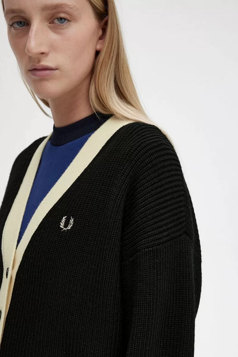 fred perry button-through womens cardigan black