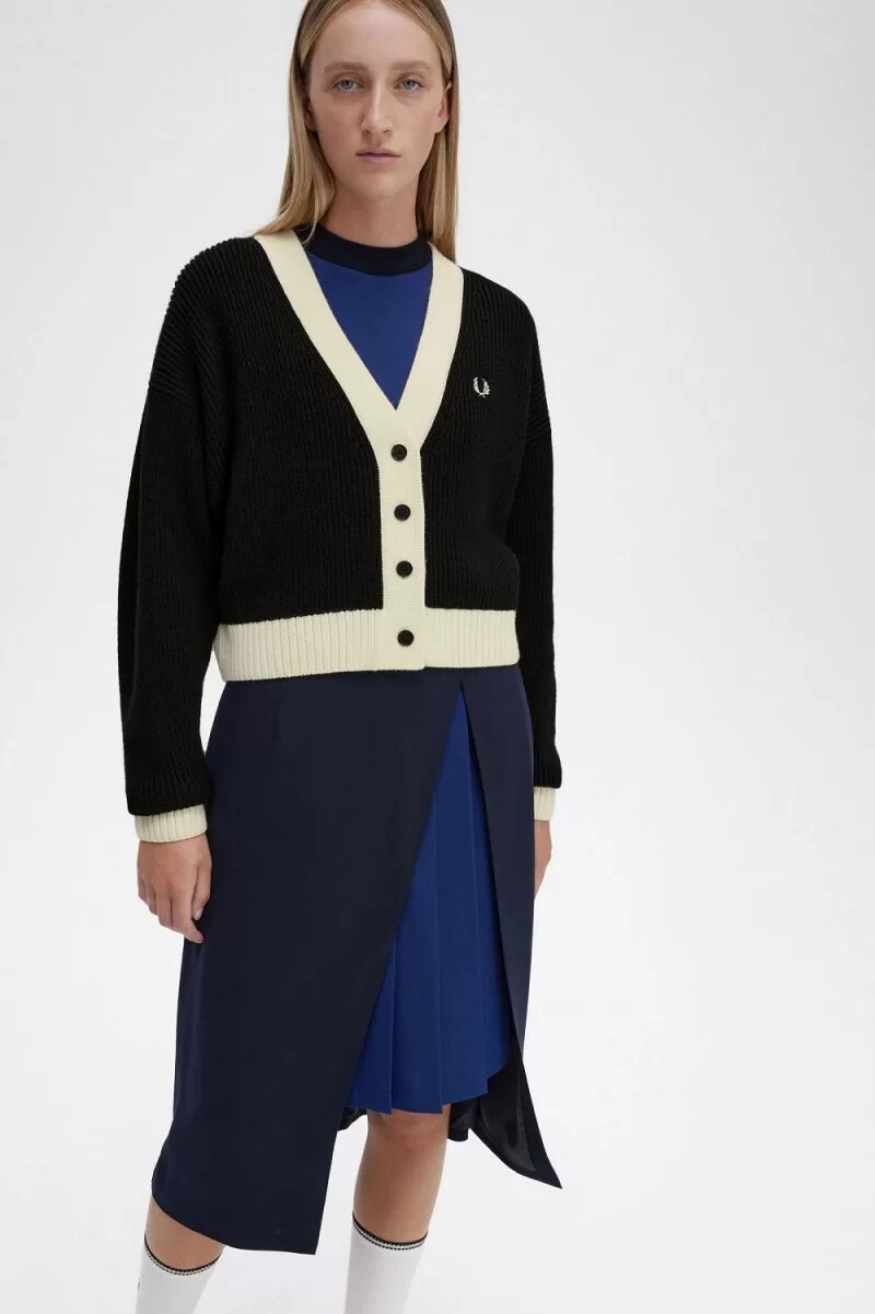 fred perry button-through womens cardigan black
