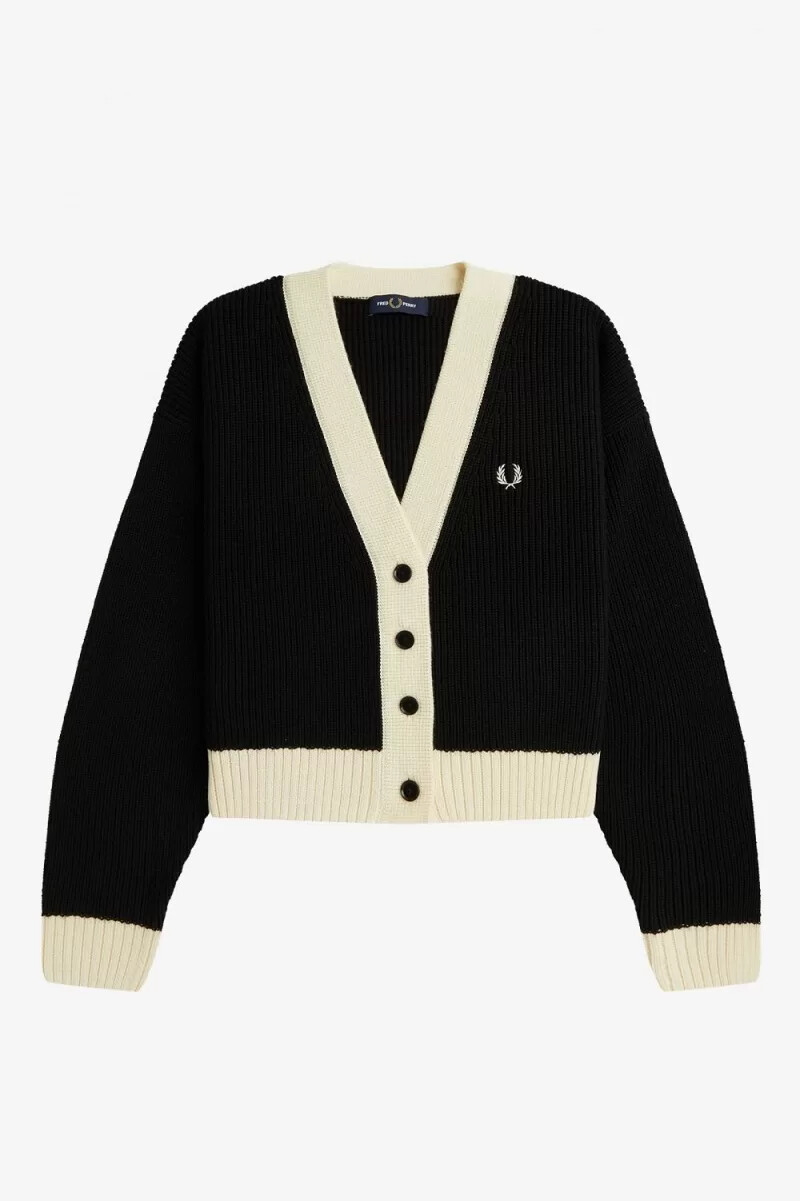 fred perry button-through womens cardigan black