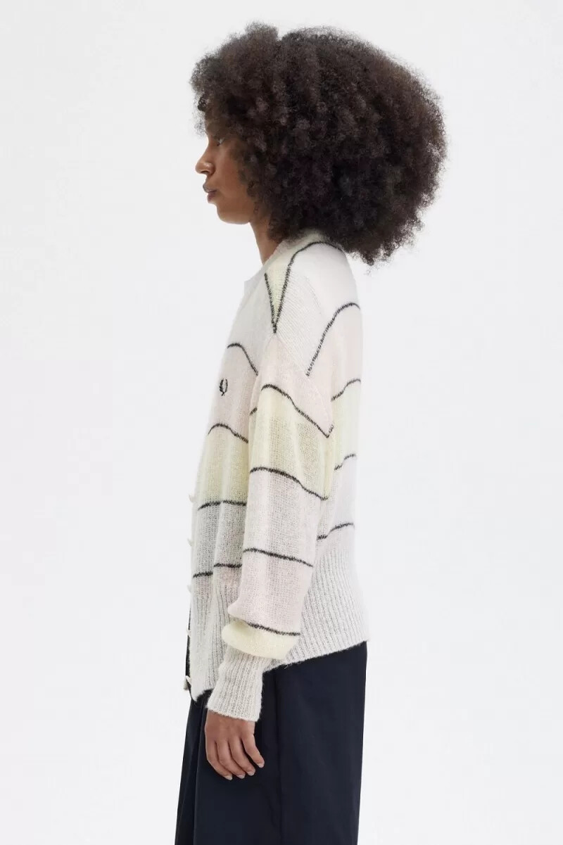 fred perry striped open knit womens cardigan silky peach