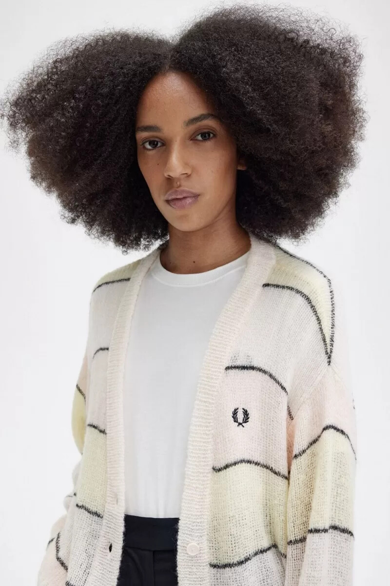 fred perry striped open knit womens cardigan silky peach