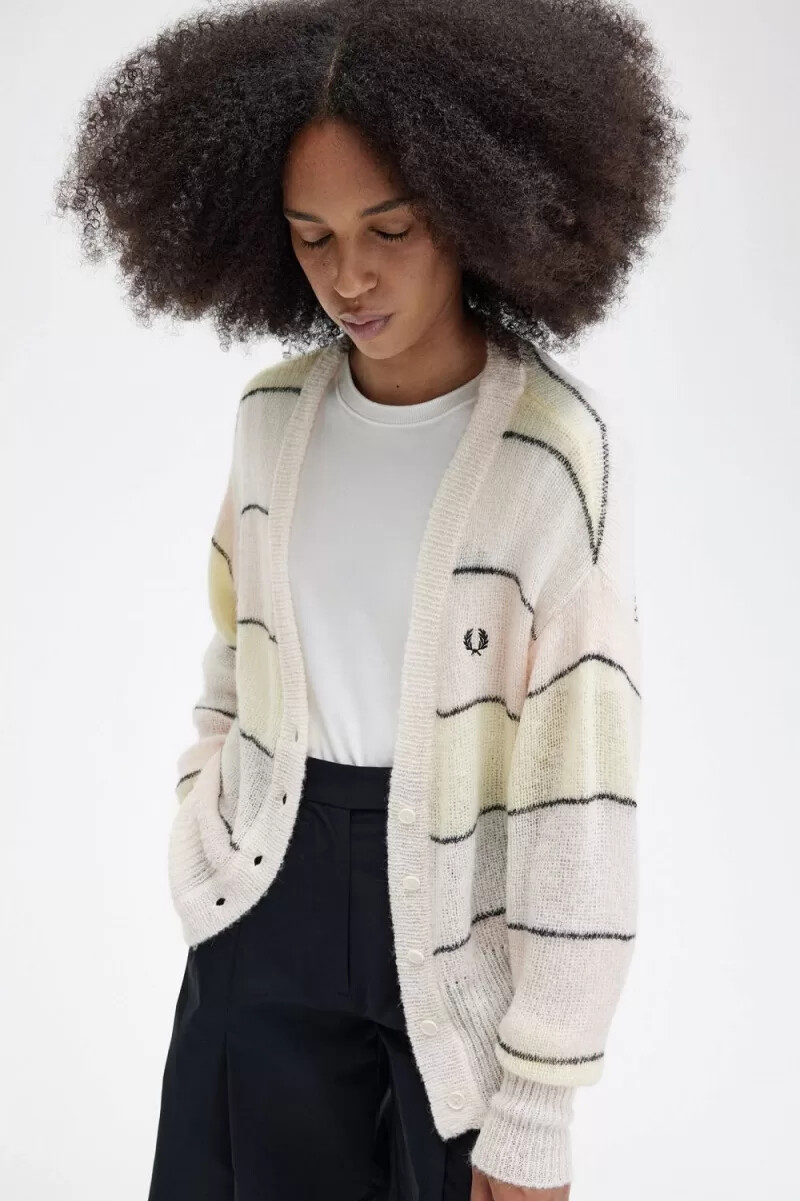 fred perry striped open knit womens cardigan silky peach