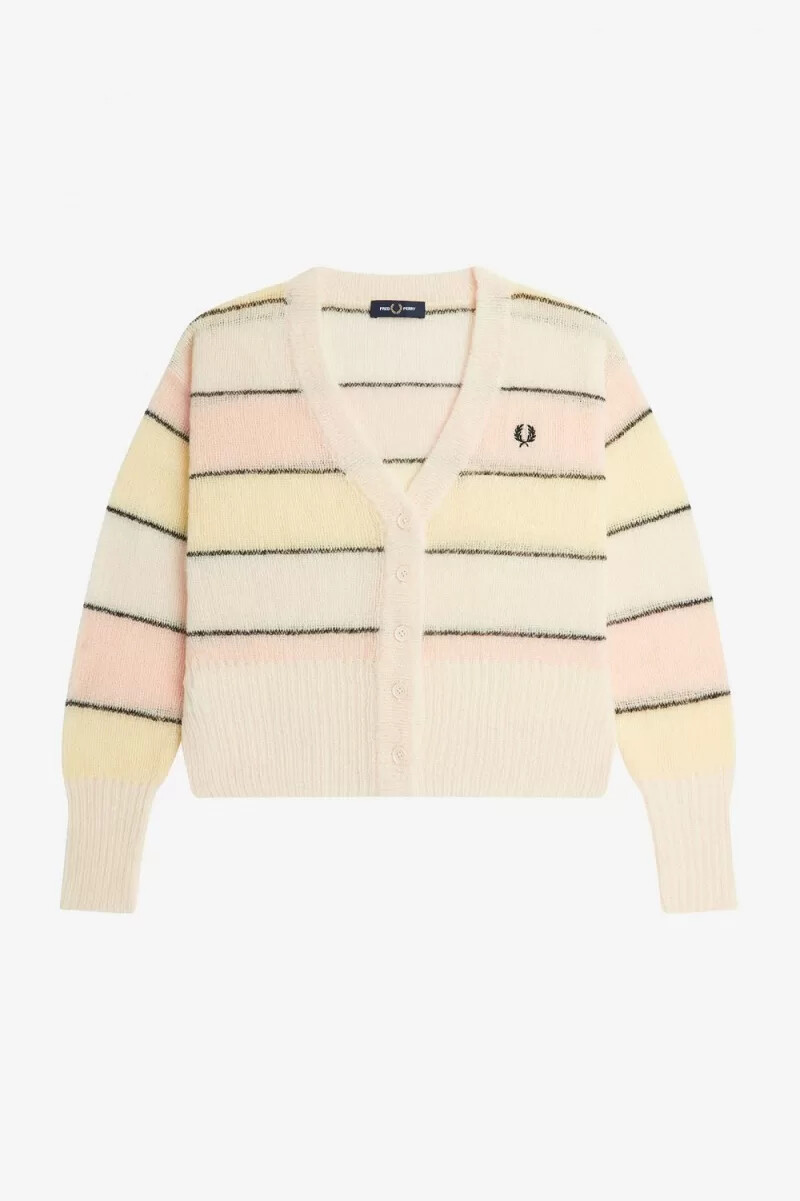 fred perry striped open knit womens cardigan silky peach