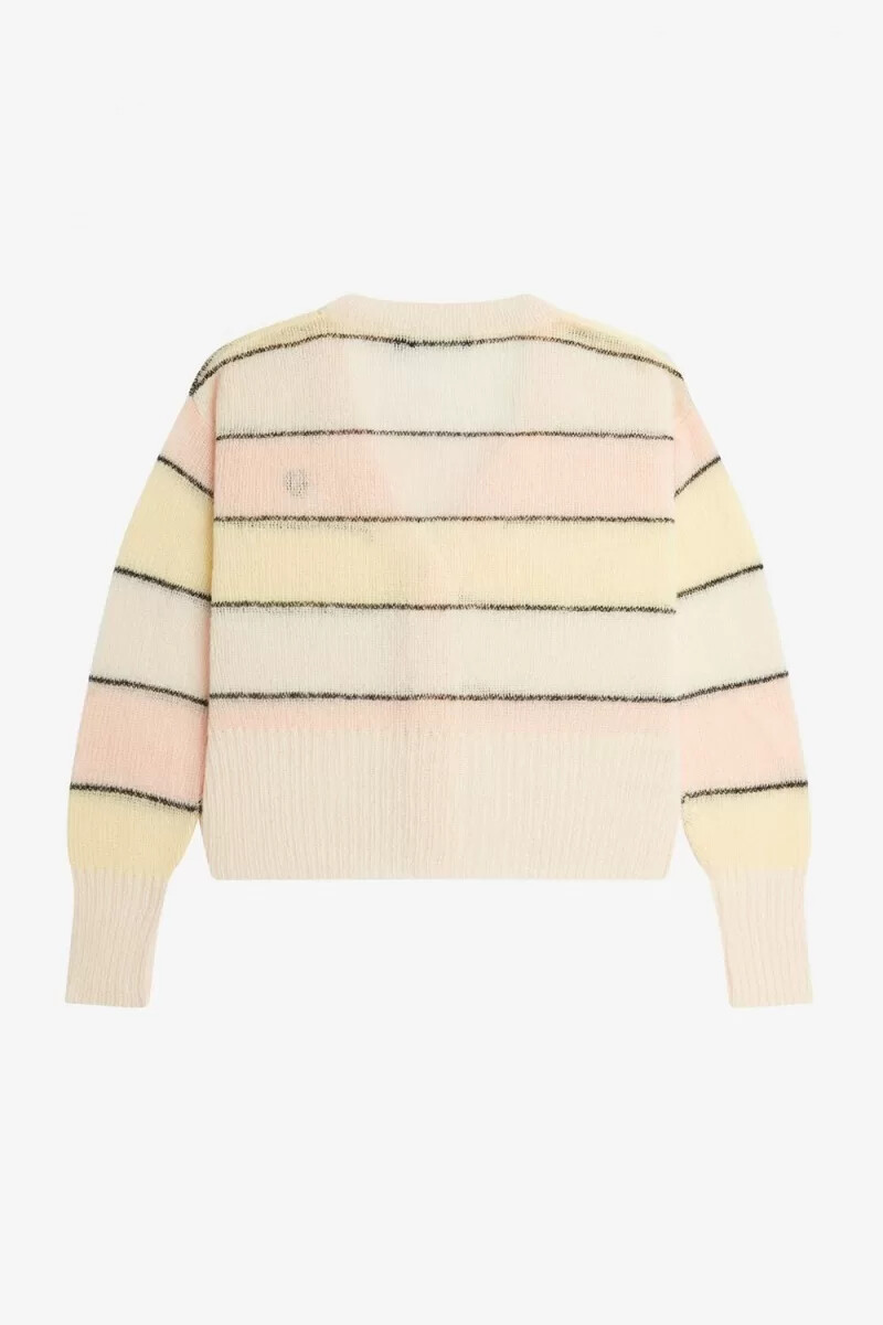 fred perry striped open knit womens cardigan silky peach