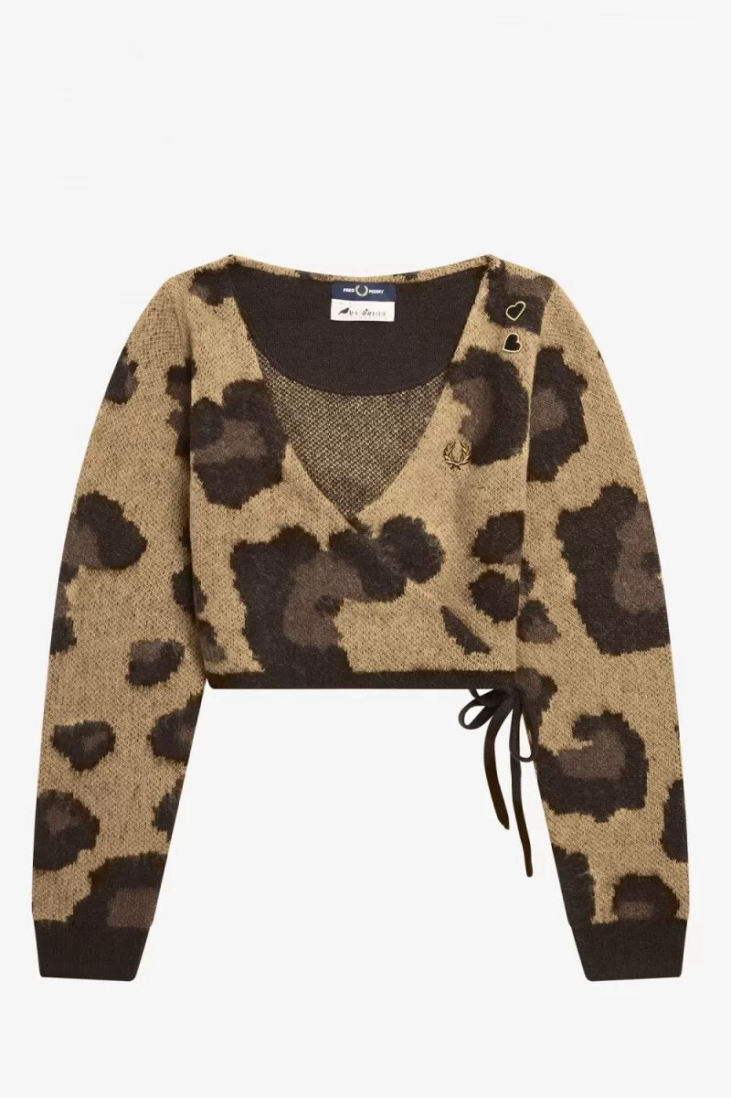 fred perry leopard wrap womens cardigan tonal leopard