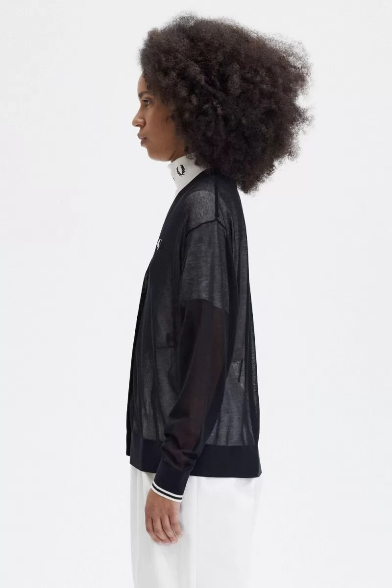fred perry sheer v-neck womens cardigan black