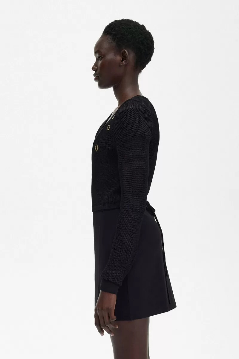 fred perry open-knit wrap womens cardigan black