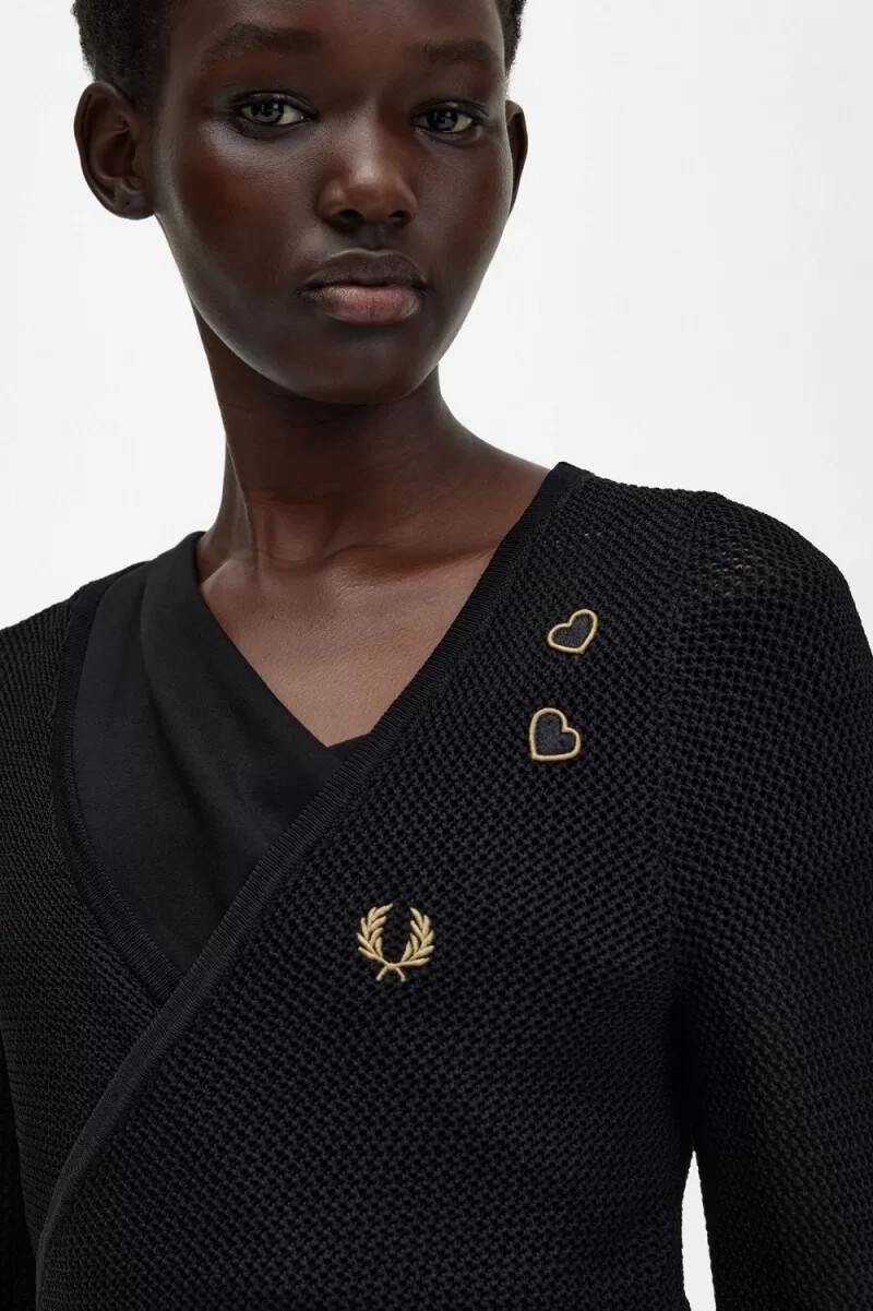 fred perry open-knit wrap womens cardigan black