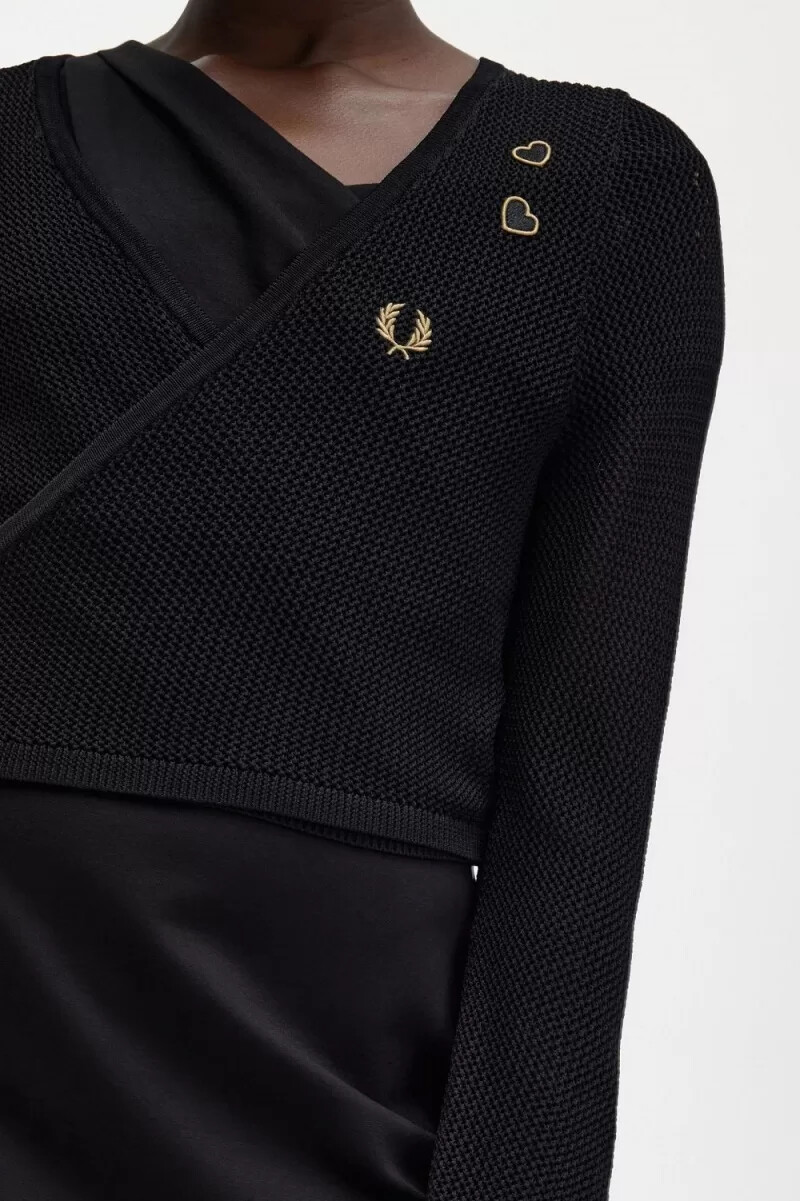 fred perry open-knit wrap womens cardigan black