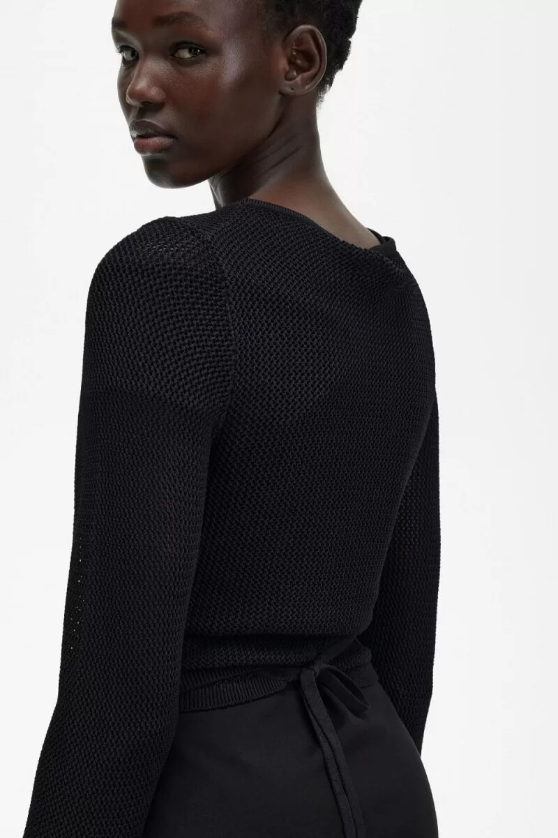 fred perry open-knit wrap womens cardigan black