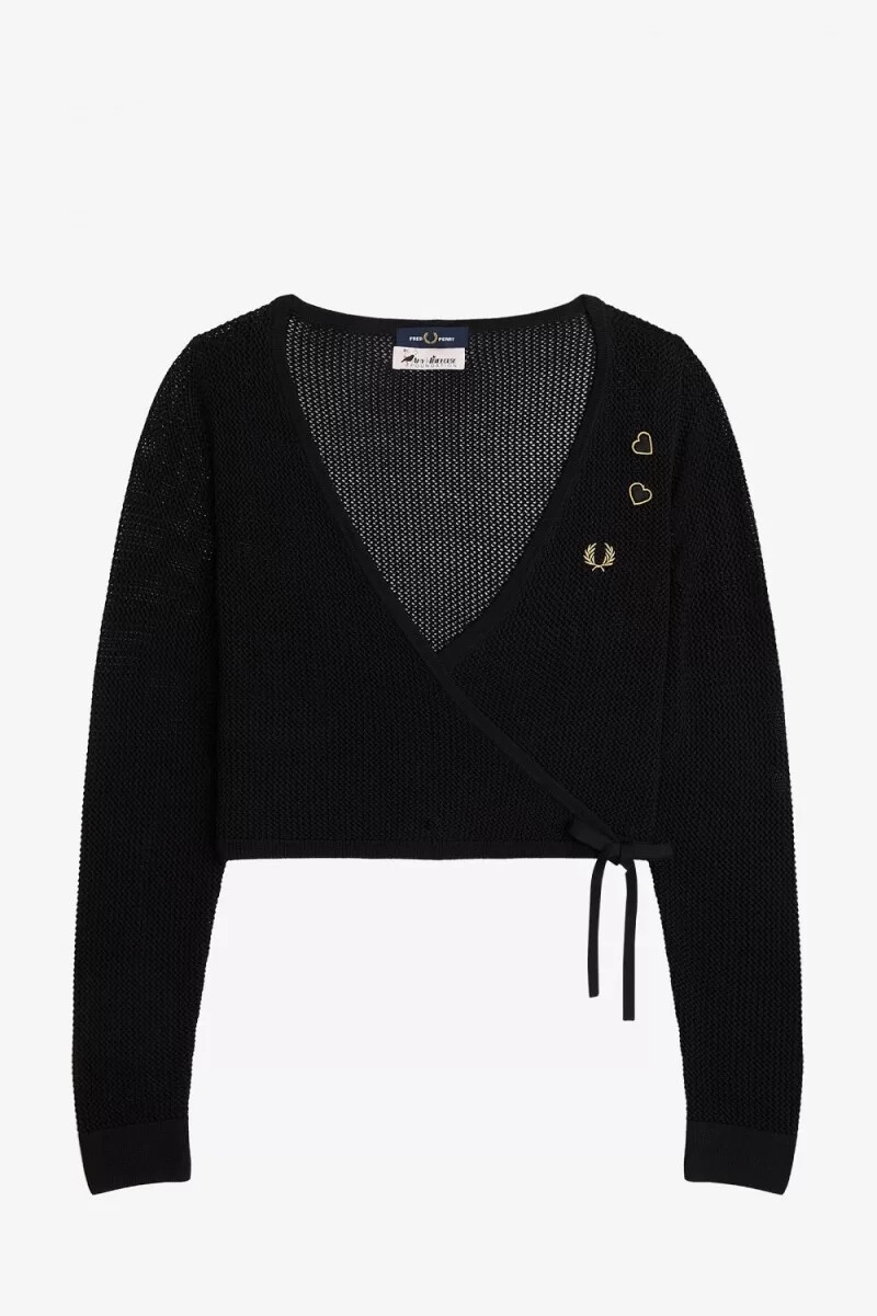 fred perry open-knit wrap womens cardigan black