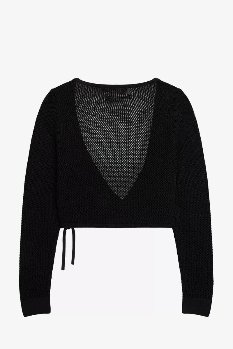 fred perry open-knit wrap womens cardigan black