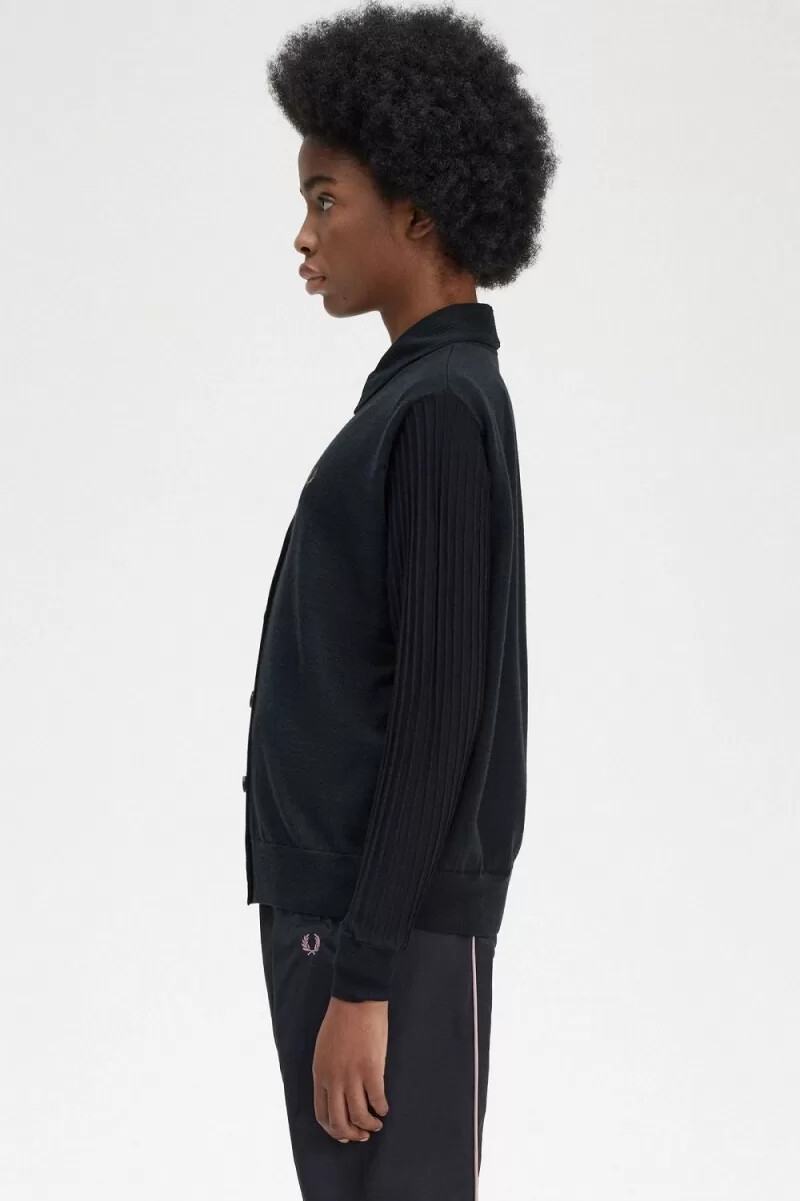 fred perry sheer sleeve womens cardigan black