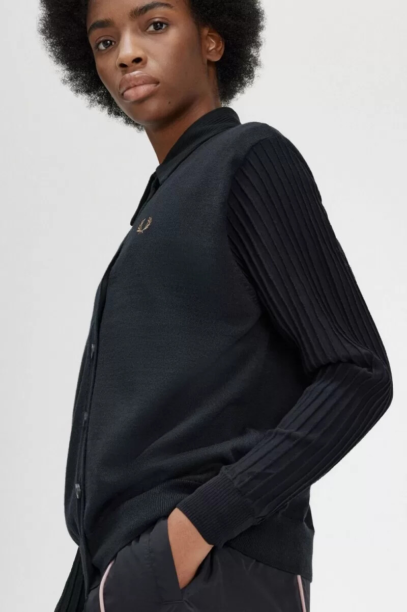 fred perry sheer sleeve womens cardigan black