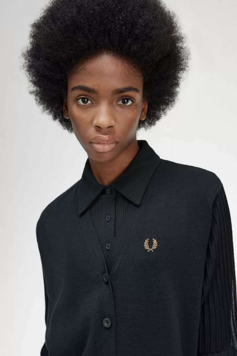 fred perry sheer sleeve womens cardigan black