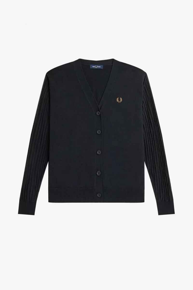 fred perry sheer sleeve womens cardigan black