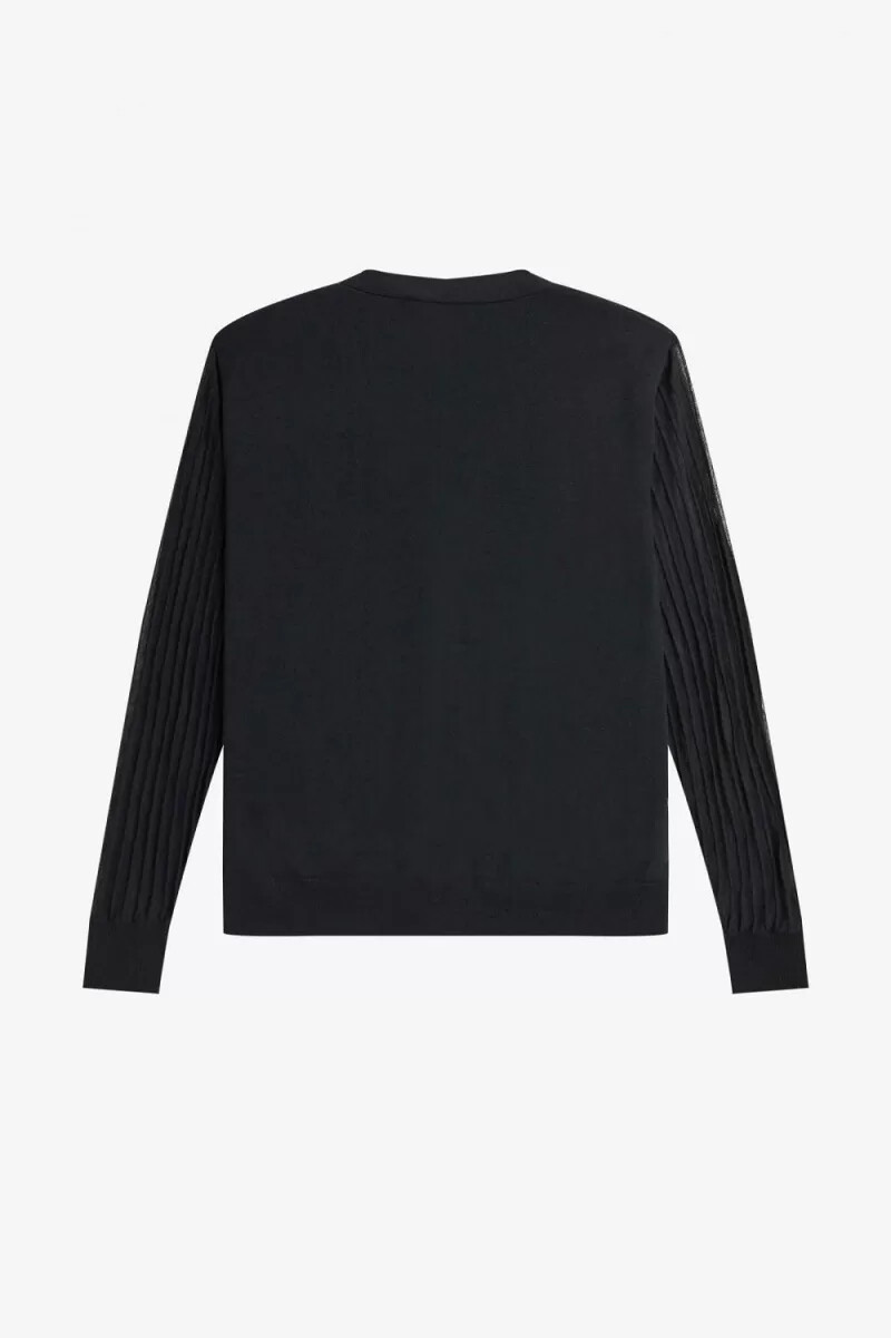 fred perry sheer sleeve womens cardigan black