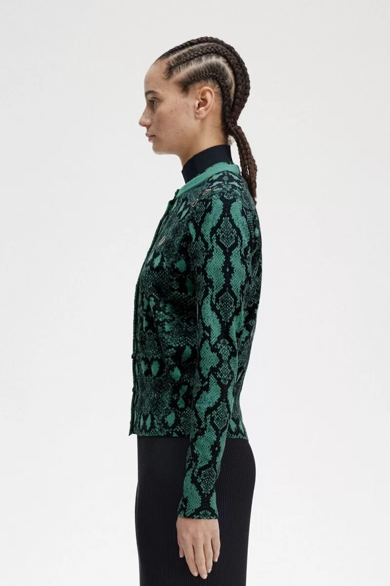 fred perry snake print womens cardigan deep mint