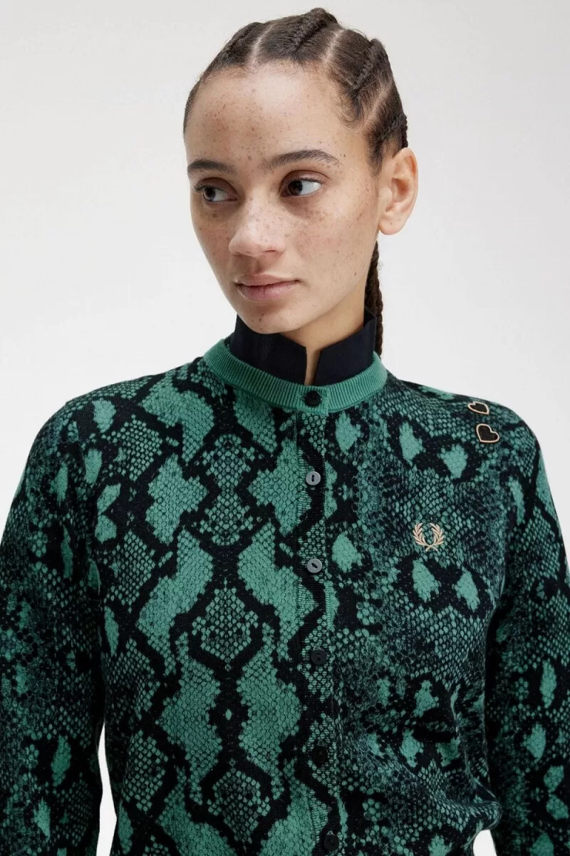 fred perry snake print womens cardigan deep mint
