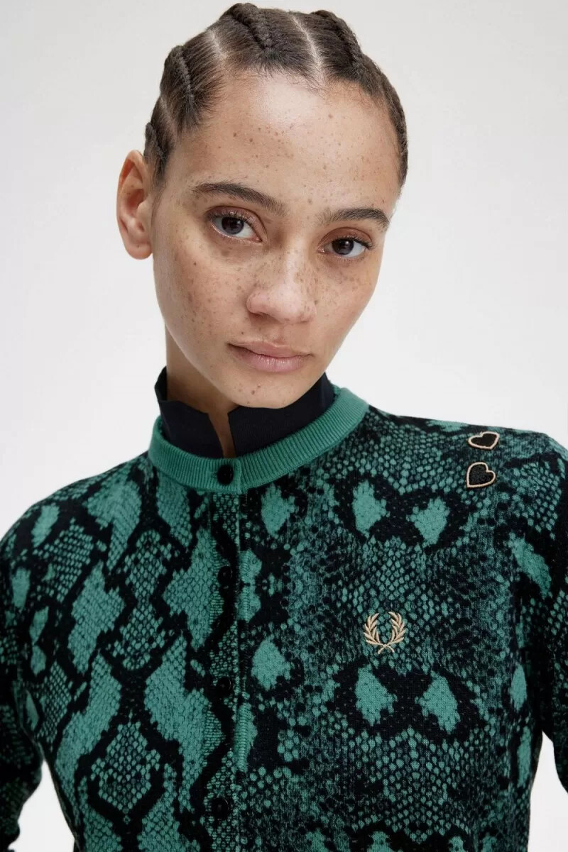 fred perry snake print womens cardigan deep mint