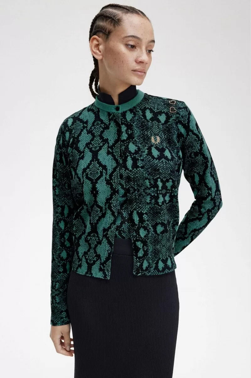 fred perry snake print womens cardigan deep mint