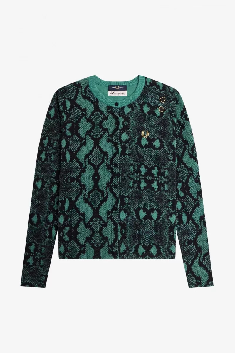 fred perry snake print womens cardigan deep mint