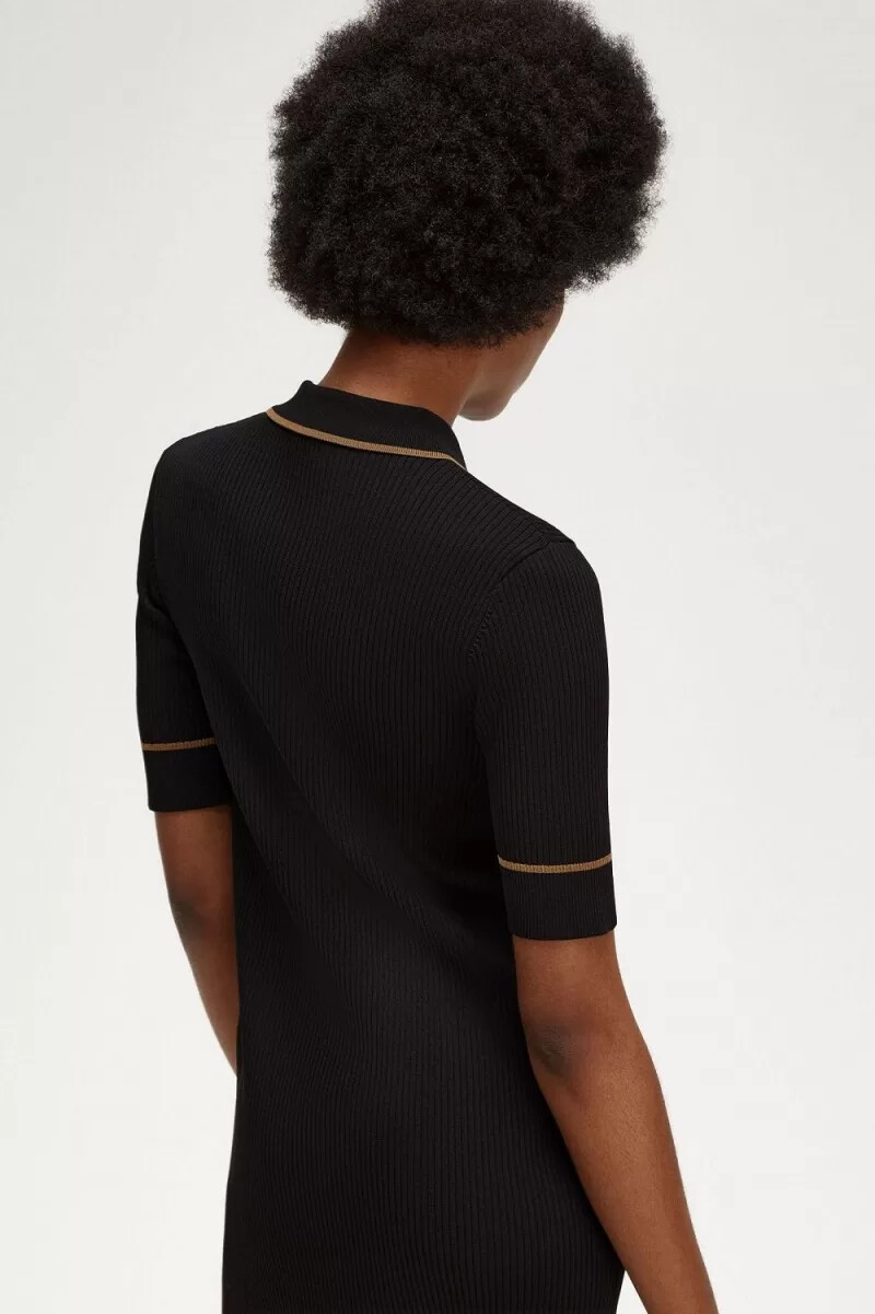fred perry ribbed knitted shirt womens dress black