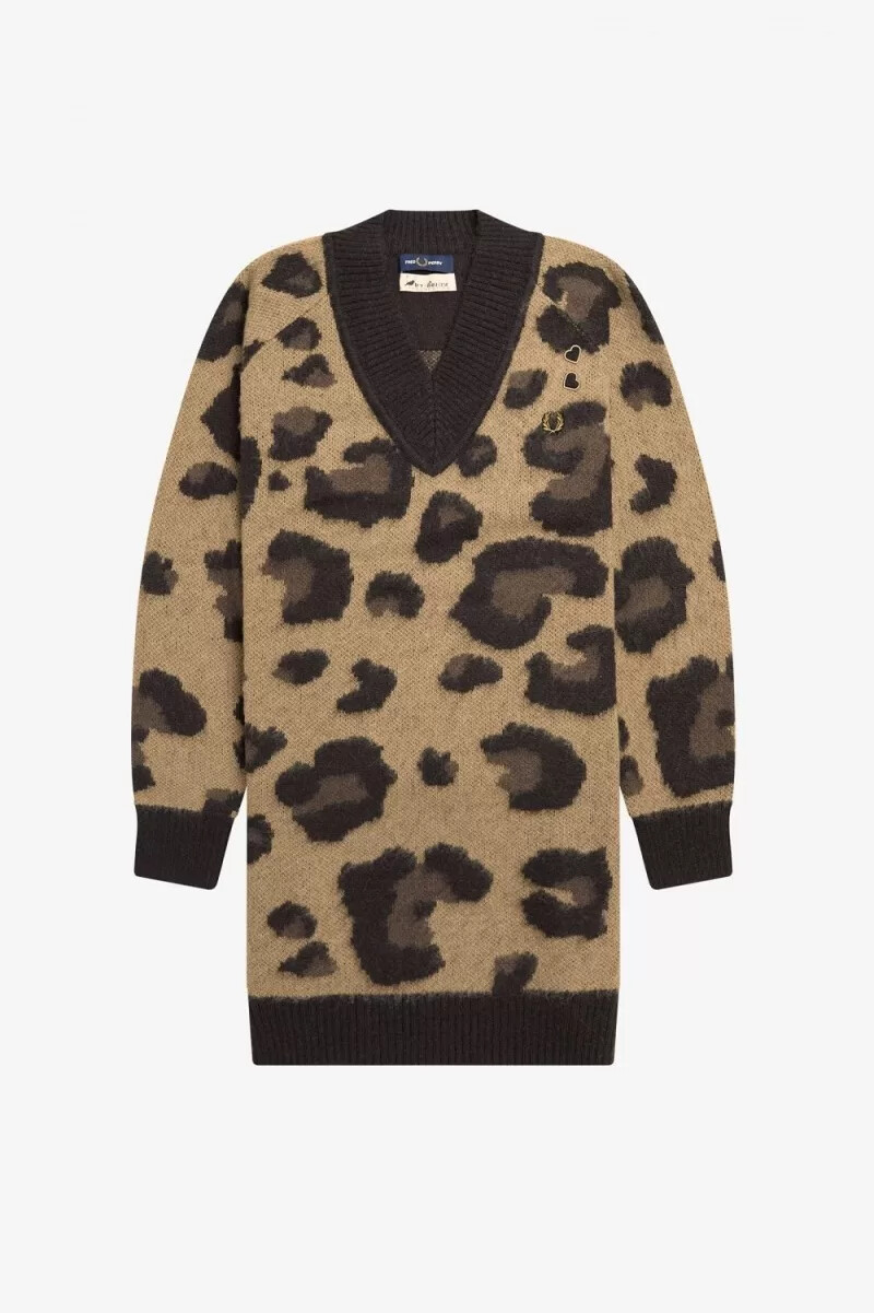 fred perry leopard knitted womens dress tonal leopard