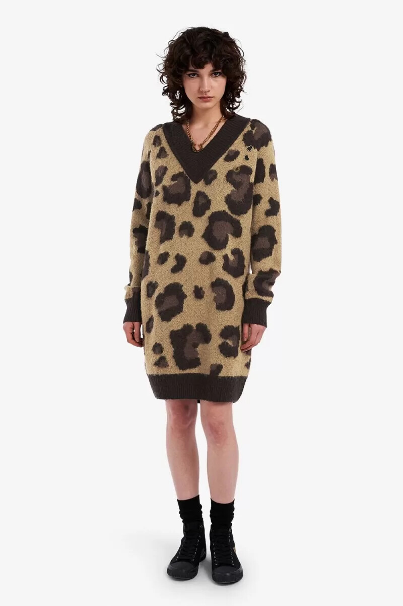 fred perry leopard knitted womens dress tonal leopard