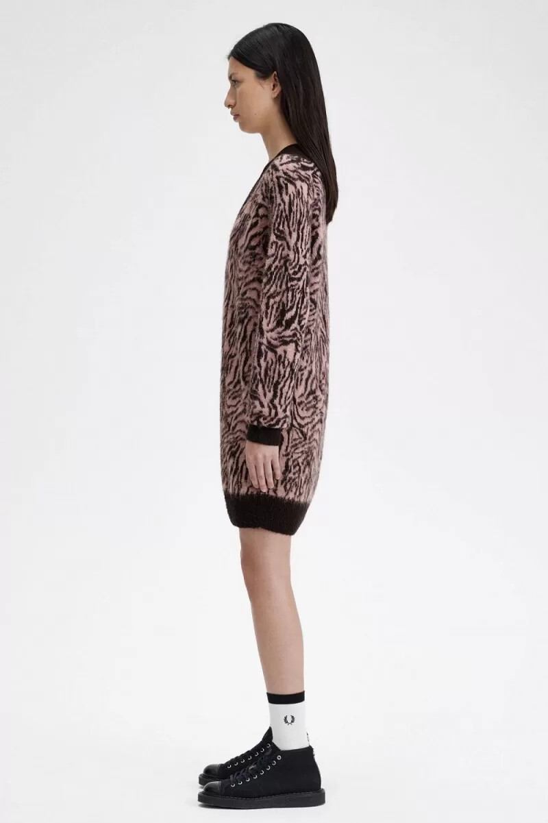 fred perry zebra knitted womens dress dusty rose pink