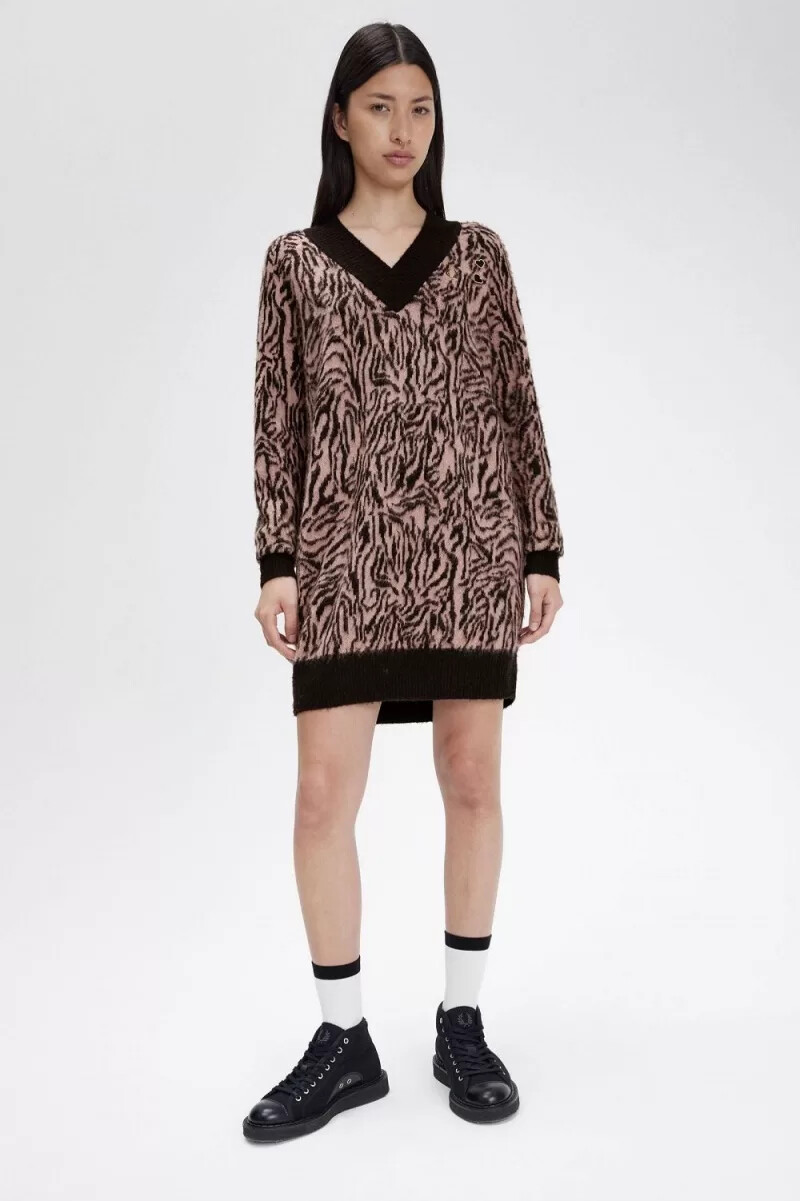 fred perry zebra knitted womens dress dusty rose pink
