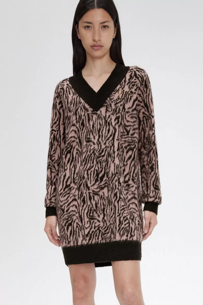 fred perry zebra knitted womens dress dusty rose pink