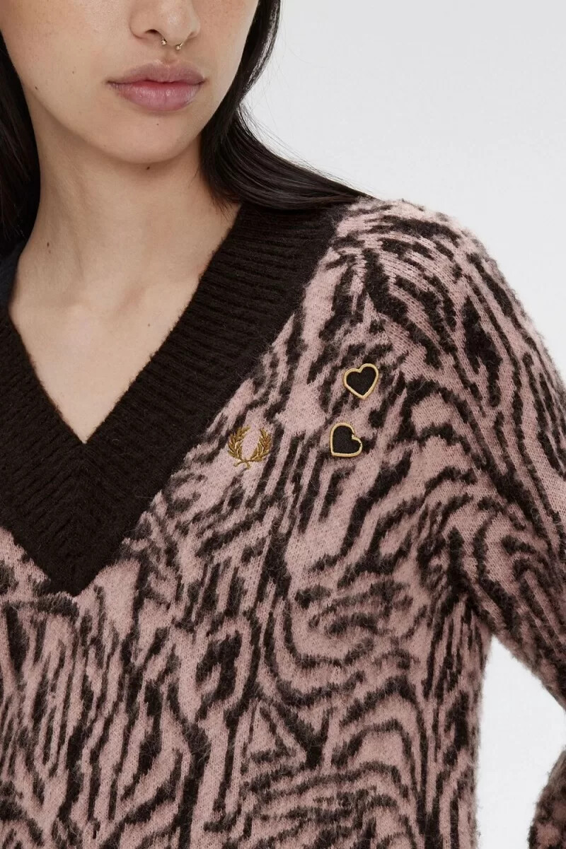 fred perry zebra knitted womens dress dusty rose pink