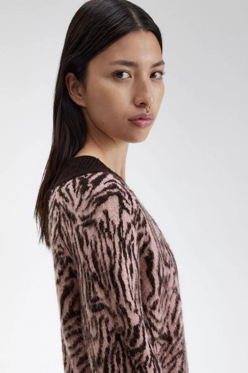 fred perry zebra knitted womens dress dusty rose pink