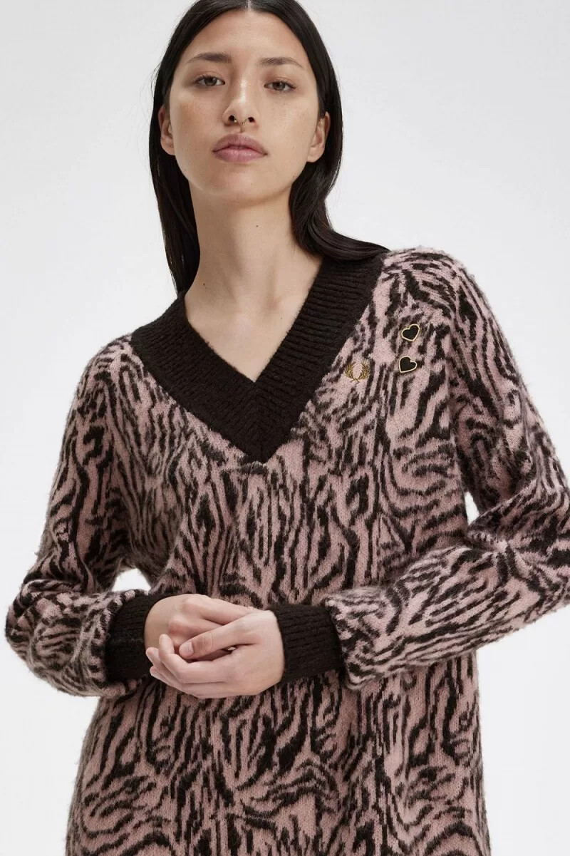 fred perry zebra knitted womens dress dusty rose pink